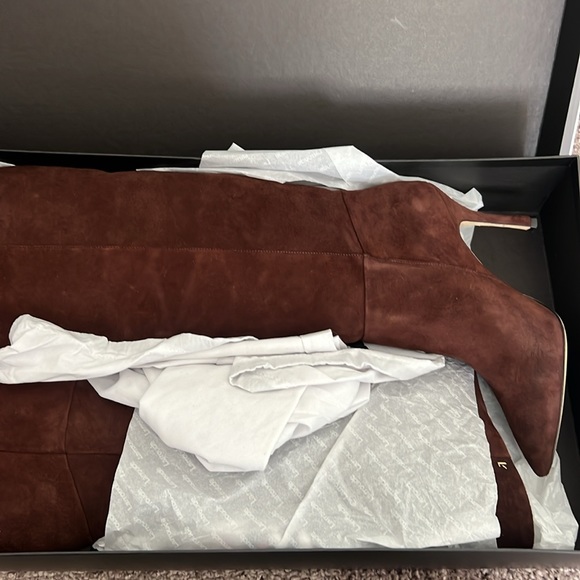 Larroude Women’s Kate Kid Suede Brown Pointed Tow High Heel Boots 9.5 - Picture 4 of 12